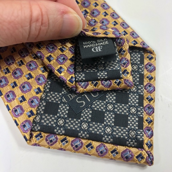 Daniel de Fasson Men’s Silk Tie Gold Purple Blue - Picture 4 of 4